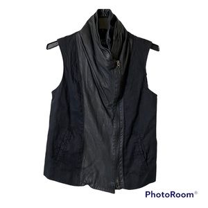 Vince Leather and Linen Blend Full Zip Vest